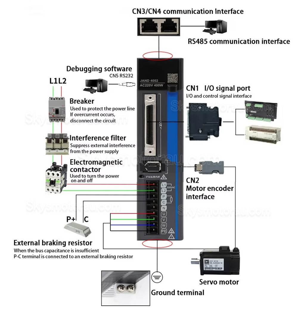 180V-240V 400W AC Servo Motor Driver JAND4002-20B Single phase 2.8A External Braking Resistor